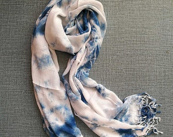 Scarf Tie Dye blue Scarf, Indigo Shibori wrap, Boho hand dyed Scarf,Fashion Scarves,natural plant dyestuffs