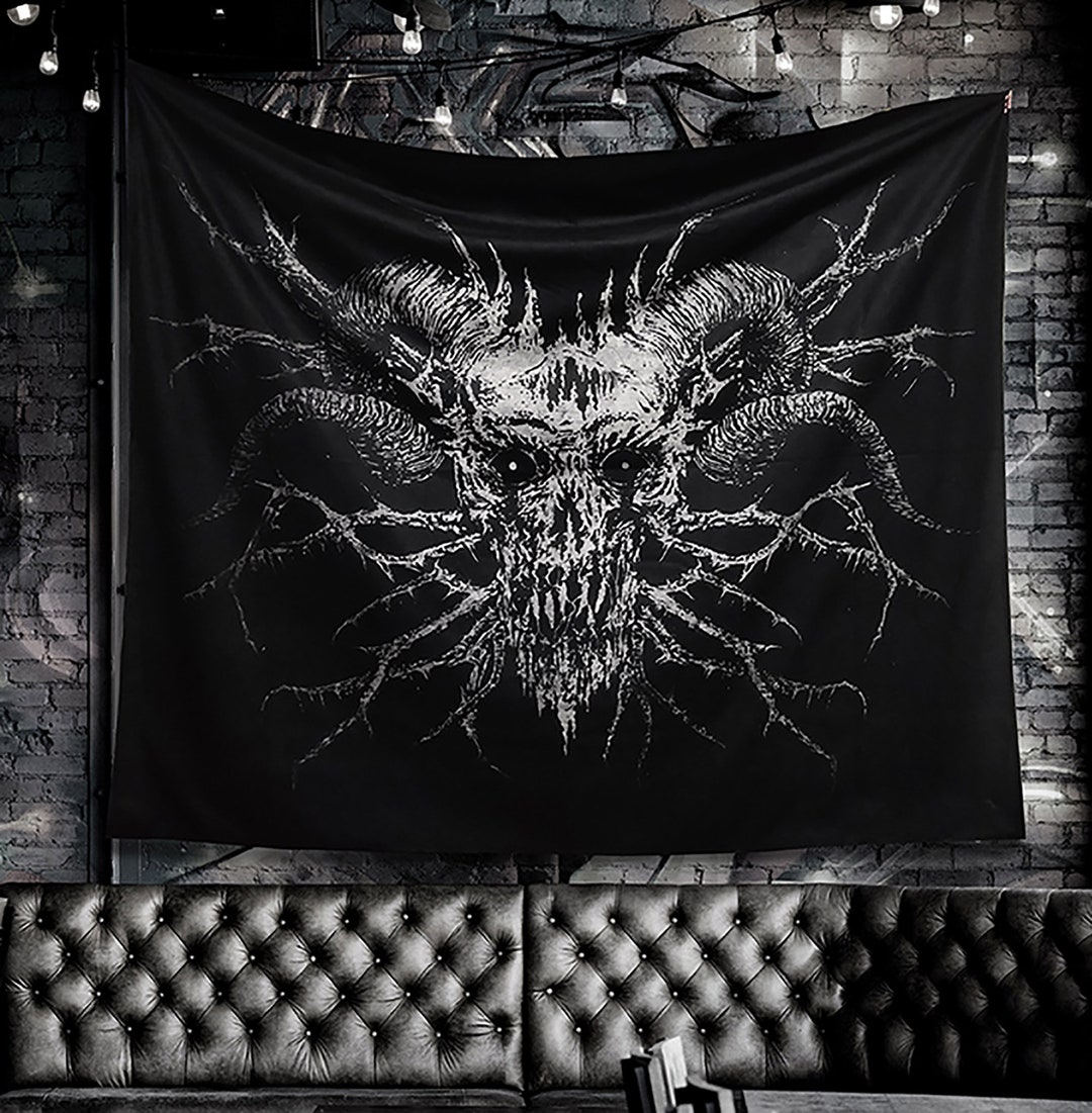 Goth Skull Tapestryskull Wall Tapestrygothic Wall Etsy