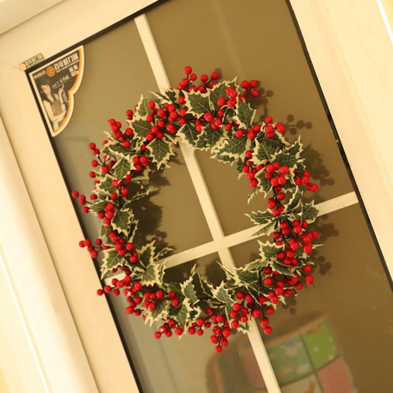 Künstliche rote Beere Kranz Weihnachten Dekor Haustür Kranz | Etsy