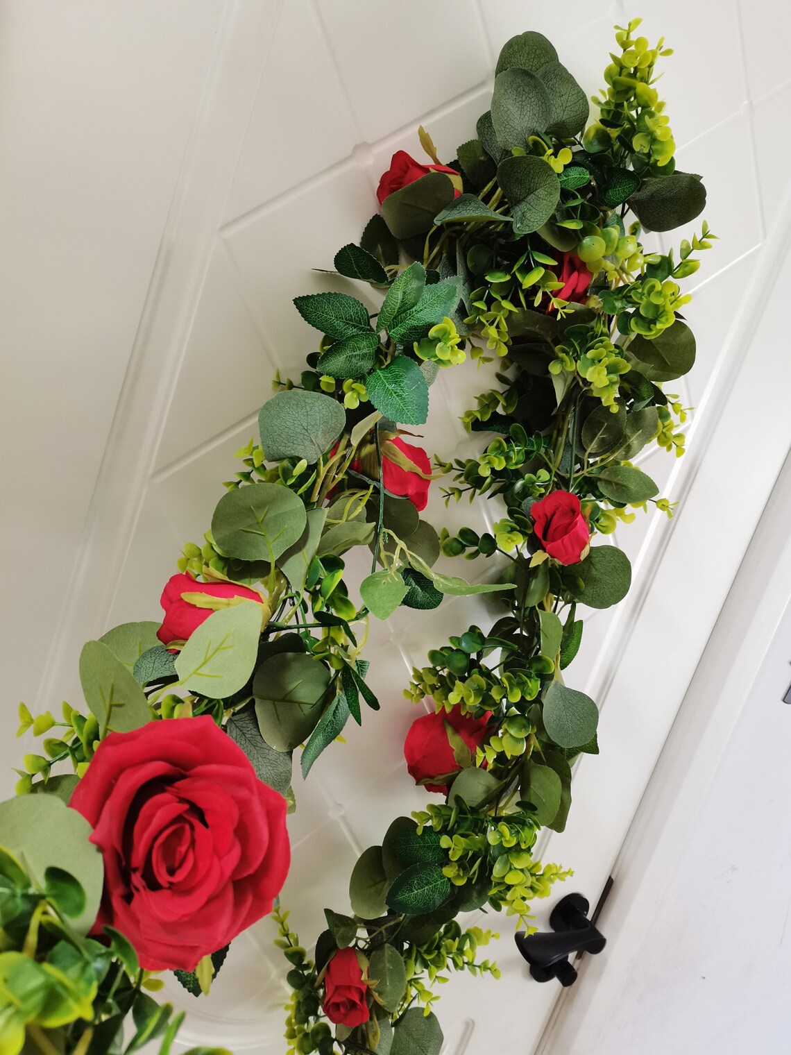 6.5 feet artificial red rose garland Greenery Eucalyptus Etsy