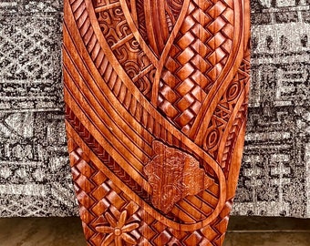 Large Wood Carving Surfboard, Hawaiian Coastal Wall Art