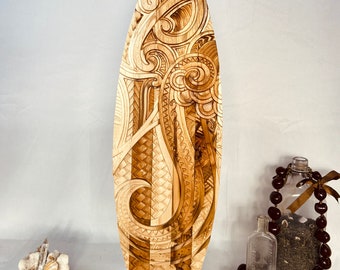 Surfboard Wood Wall Art “Diamond Head Breaker" Hawaiian Wood Carving , Wood Decor , Wall Hanging , Hawaiian Wood Design , Wood Wall Carving