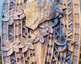 Aloha Memorial Surfboard Wood Carving, Hawaiian Wall Art (4ft)