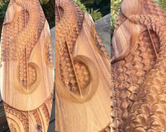 Wood Surfboard Wall Art "Maui's Hook" Hawaiian Wood Carving , Large Wood Carvings , Hawaiian Traditional Wall Art , Hawaiian Wood Design