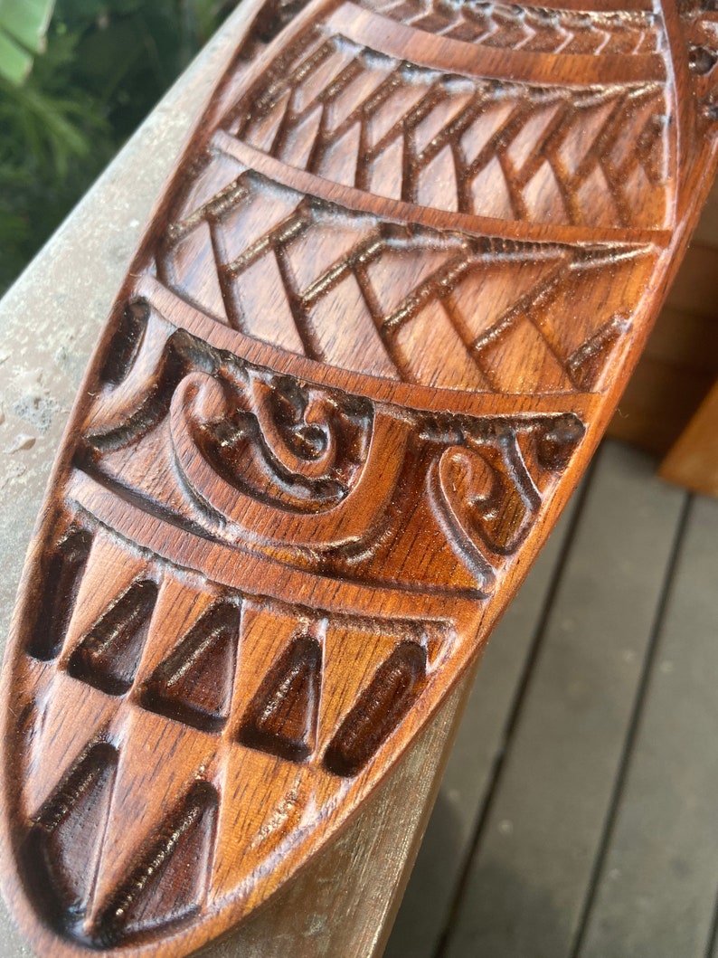 Hawaiian wall decor Koa wood carving Island Ohana surfboard | Etsy