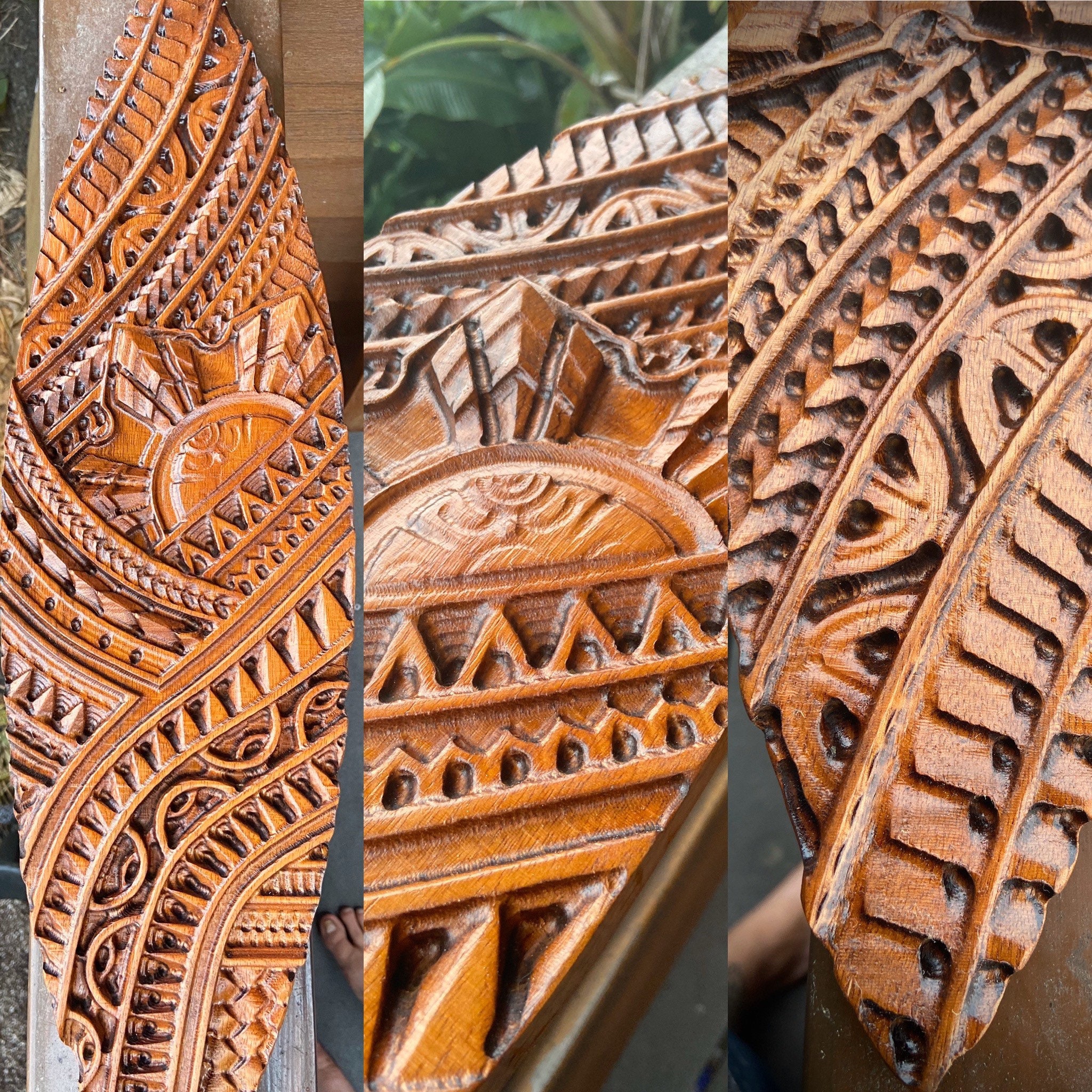Hawaiian Wall Decor Koa wood carving surfboard art Tahitian | Etsy