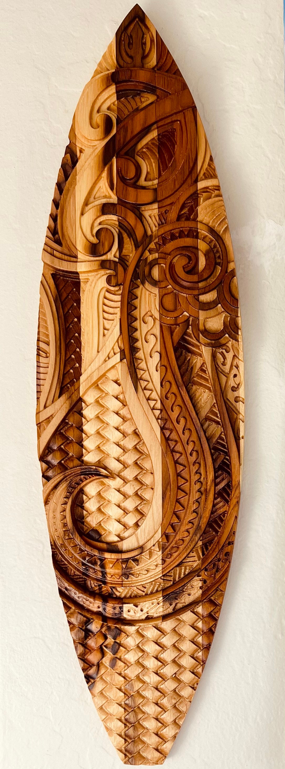 Surfboard Wood Wall Art diamond Head Breaker Hawaiian Wood Carving