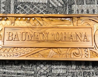 Custom Wood Carving Personalized Family Name Sign , Gift For Home , Custom Hawaiian Wood Home Decor , Heirloom Wood Wall Art