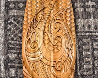 Teak Wood Surfboard Wall Art - 2 ft x 6.5 in - Unique Wooden Carving Decor