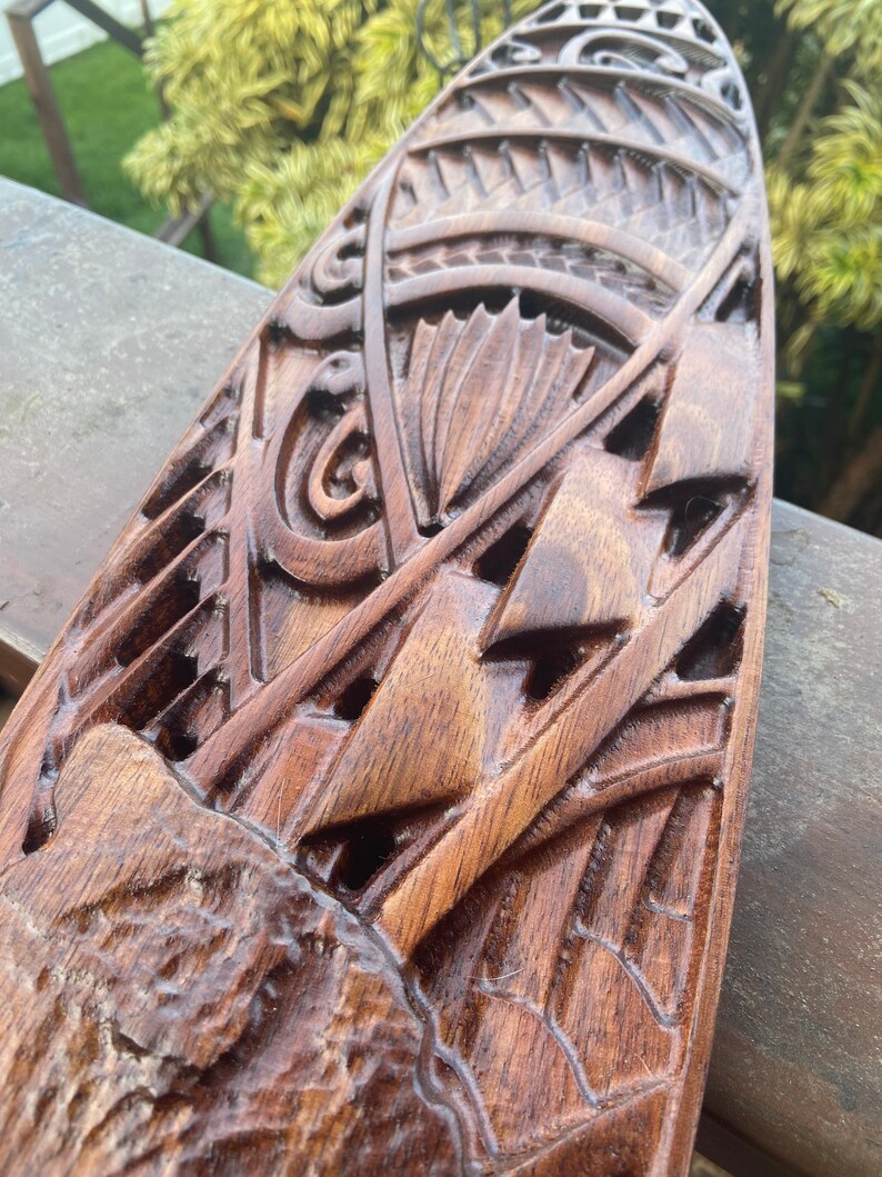 Hawaiian wall decor Koa wood carving Island Ohana surfboard | Etsy