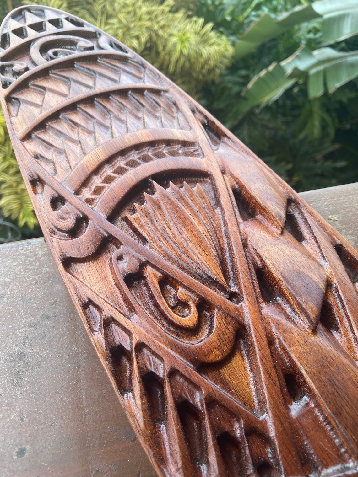 Hawaiian wall decor Koa wood carving Island Ohana surfboard Etsy
