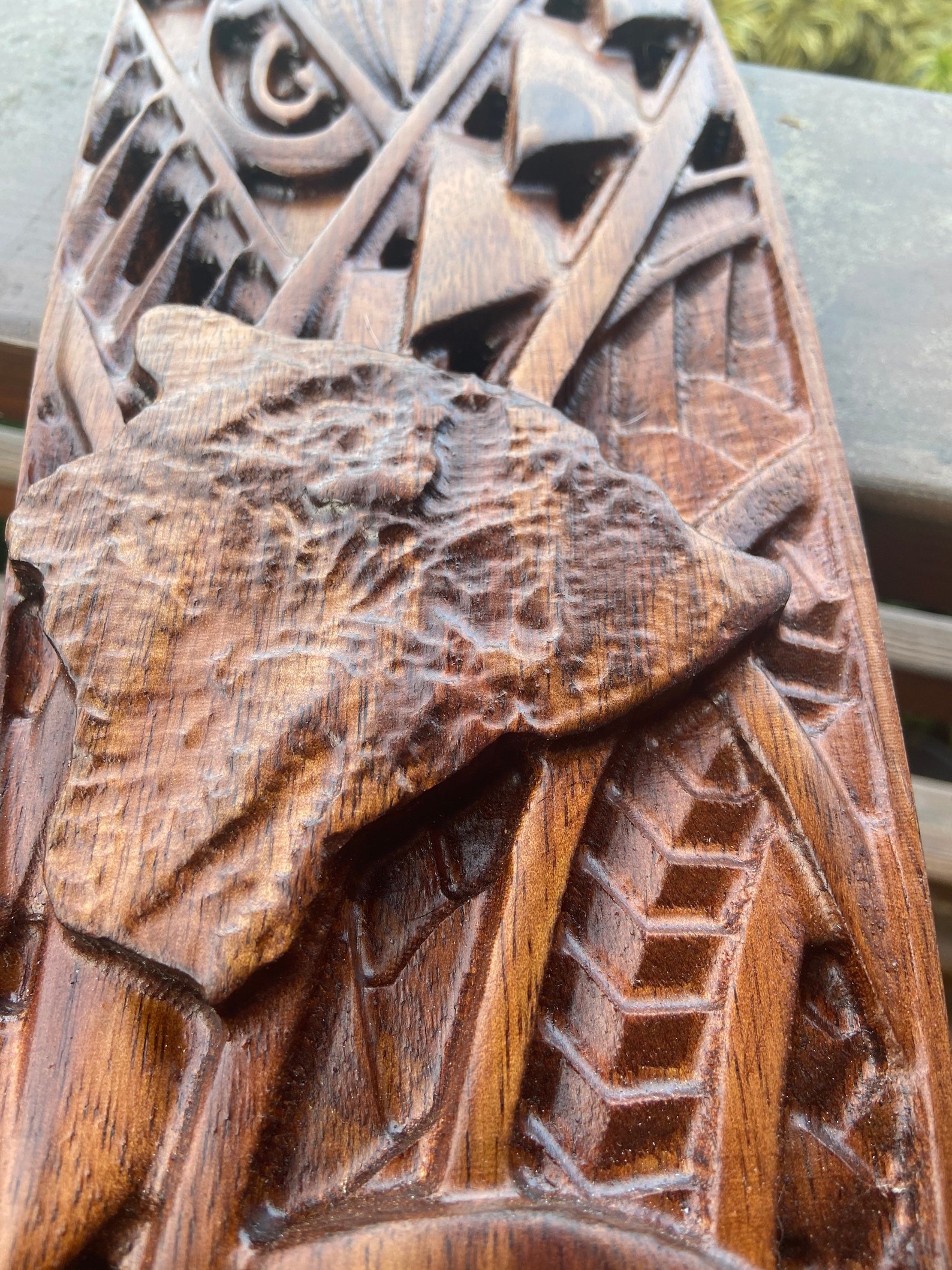 Hawaiian wall decor Koa wood carving Island Ohana surfboard | Etsy