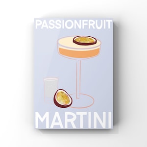 Passievrucht martini elegante cocktailkunstprint – A4 muurkunst voor keuken, barwagen of galeriewanddecoratie