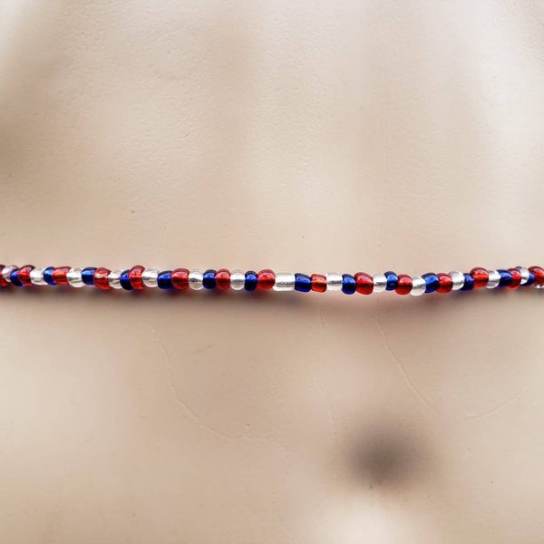 Red Clear Blue Waist Beads, Belly Chain, Clasp Waist Beads, Tie on Waist Beads