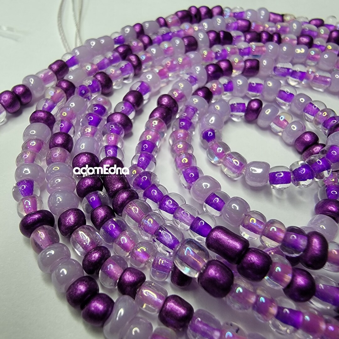 Purple Waist Beads, Tie on Waist Beads, Beads With Claps, Stretch Waist
