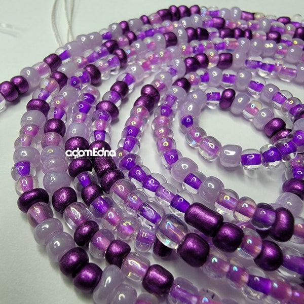 Purple Waist Beads, Tie on Waist Beads, Beads with Claps, Stretch Waist Beads