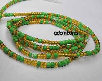 Green Gold Clasp Waist Beads, Stretch Belly Chain, Tie On