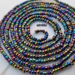 Small Black Rainbow Glass Waist Beads, African Waist Beads, Belly Chain