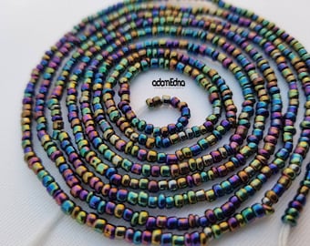 Pequeñas cuentas de cristal arcoíris negras para la cintura, cuentas africanas para la cintura, cadena para el vientre