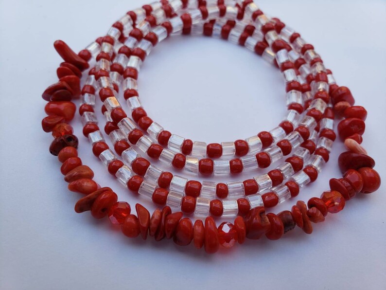 Red Dyed Coral Waist Bead Belly Chain Red Stomach Beads Etsy