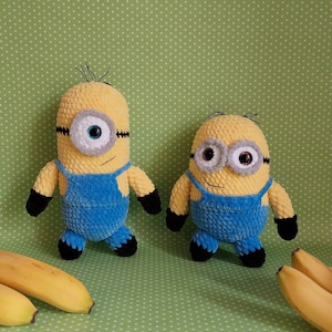Crochet Minion toy | Knitted plush Minion | Dave and Stuart the Minions | Stuffed cartoon heroes | Despicable me minion toys | Christmas gif