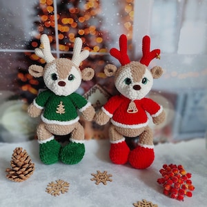Christmas baby reindeer toy | Handmade crochet plush deer doll | Knitted deer Rudolph | Stuffed soft reindeer toy | Christmas decor deer
