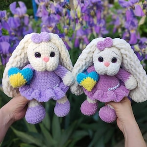 Handmade crochet bunny with long ears | Knitted plush bunny with Ukrainian heart | Hand knit plushies | Ukrainian toys | Personalized toy