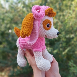 Juguete de Skye de la patrulla canina | Perro de dibujos animados tejido a crochet | Cachorro rescatado Skye | Cachorros de peluche tejidos | perro de dibujos animados