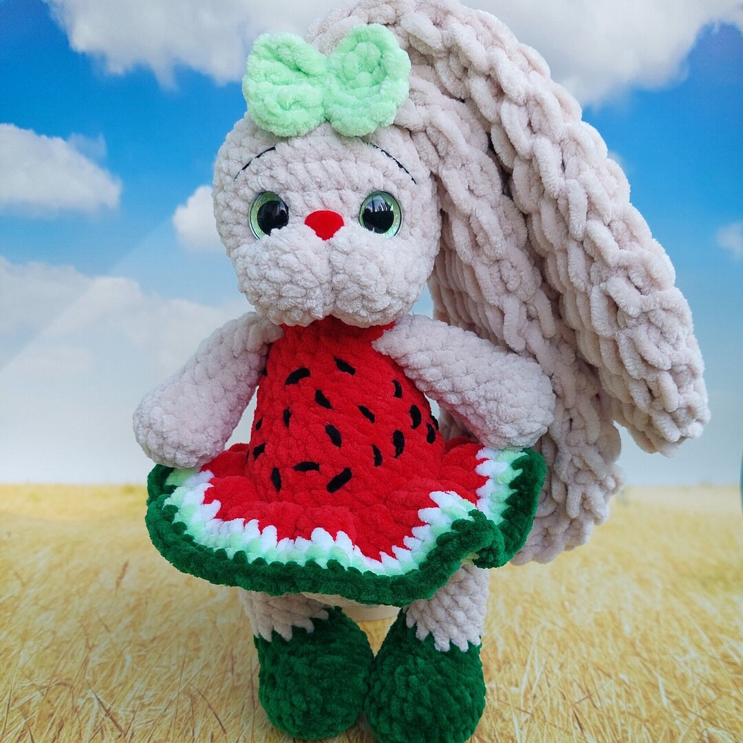 Watermelon Easter Rabbit Watermelon Bunny Girl Fruit Amigurumi Doll Watermelon Crochet Toy ...