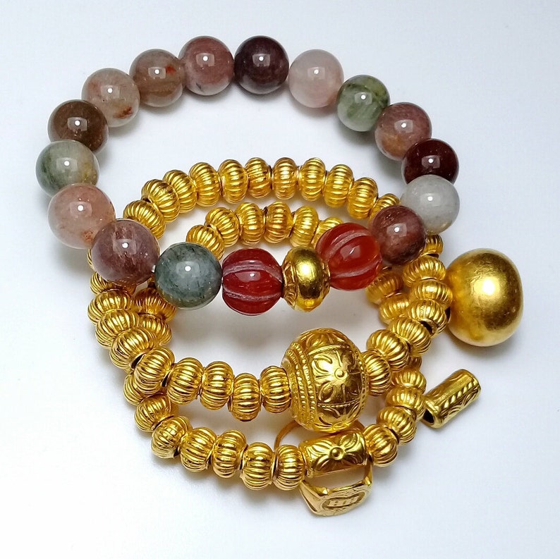 Variety of Jade mix Vintage Glass Beads with 24k gold bead,handcraft,Awesome chic and colorful Jade,Genuine Jade bracelet