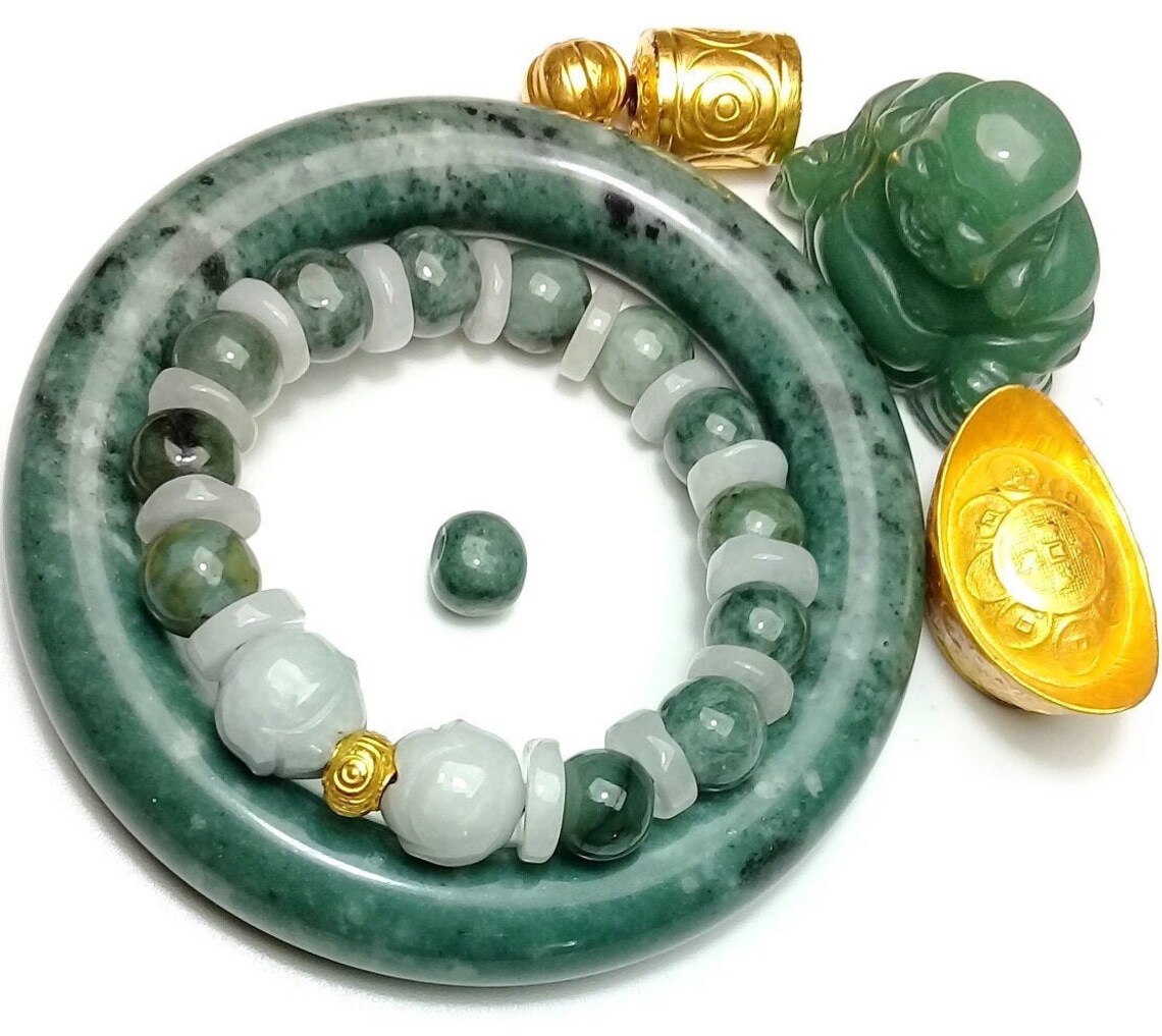 Natural Green & White Jade Top Lotus Craved Jadewith 24K Etsy