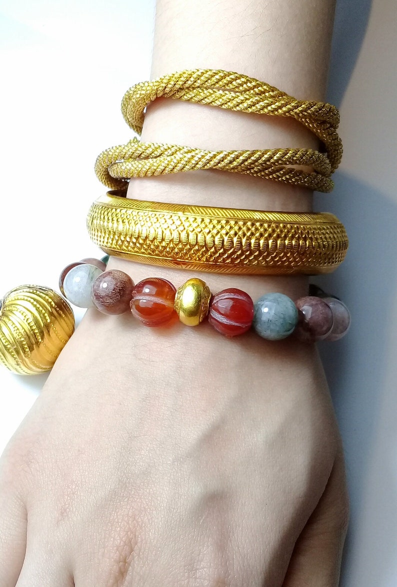 Variety of Jade mix Vintage Glass Beads with 24k gold bead,handcraft,Awesome chic and colorful Jade,Genuine Jade bracelet