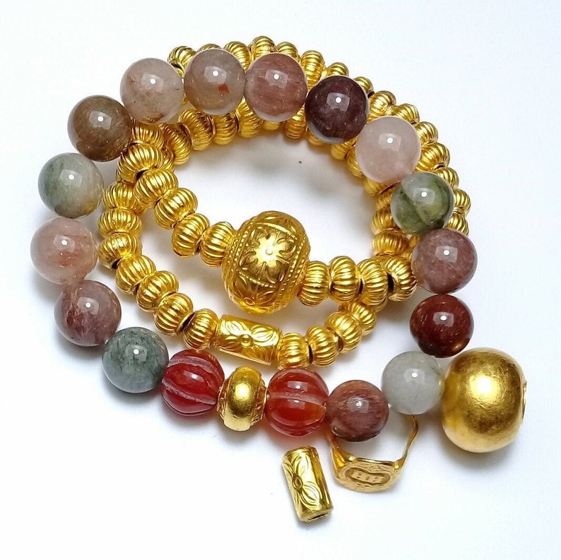 Variety of Jade mix Vintage Glass Beads with 24k gold bead,handcraft,Awesome chic and colorful Jade,Genuine Jade bracelet