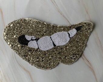 Golden mouth Sequined Applique Patch,Sequin Florals Sequins Patch Supplies for T-Shirt,Jeans,Dress Decorative Appliques Patch