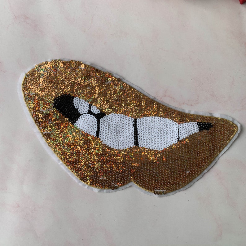 Golden mouth Sequined Applique Patch,Sequin Florals Sequins Patch Supplies for T-Shirt,Jeans,Dress Decorative Appliques Patch