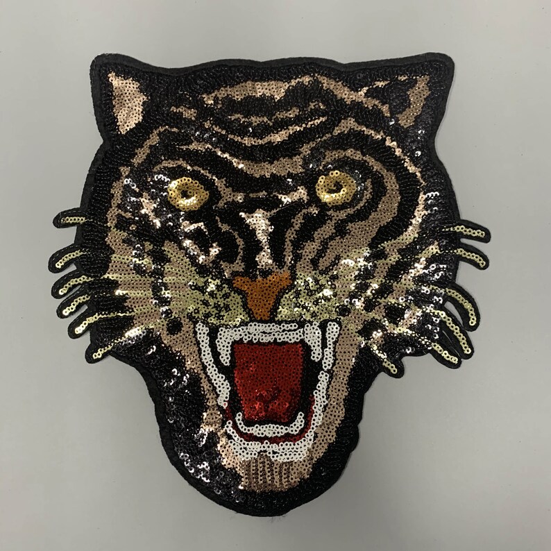 Large tiger Sequined Applique PatchSequin Florals Sequins Etsy
