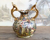 Japanese Oriental style colorful Vase by Satsuma, Ethnic home decor, Handpainted with gold Porcelain jar New grandma gift Mother in law gift