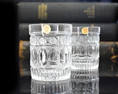 Mid century large crystal whisky glasses, Set of two whiskey bohemian cut crystal, Stuart Crystal, Vtg Barware Home Bar, Father 39 s day gift