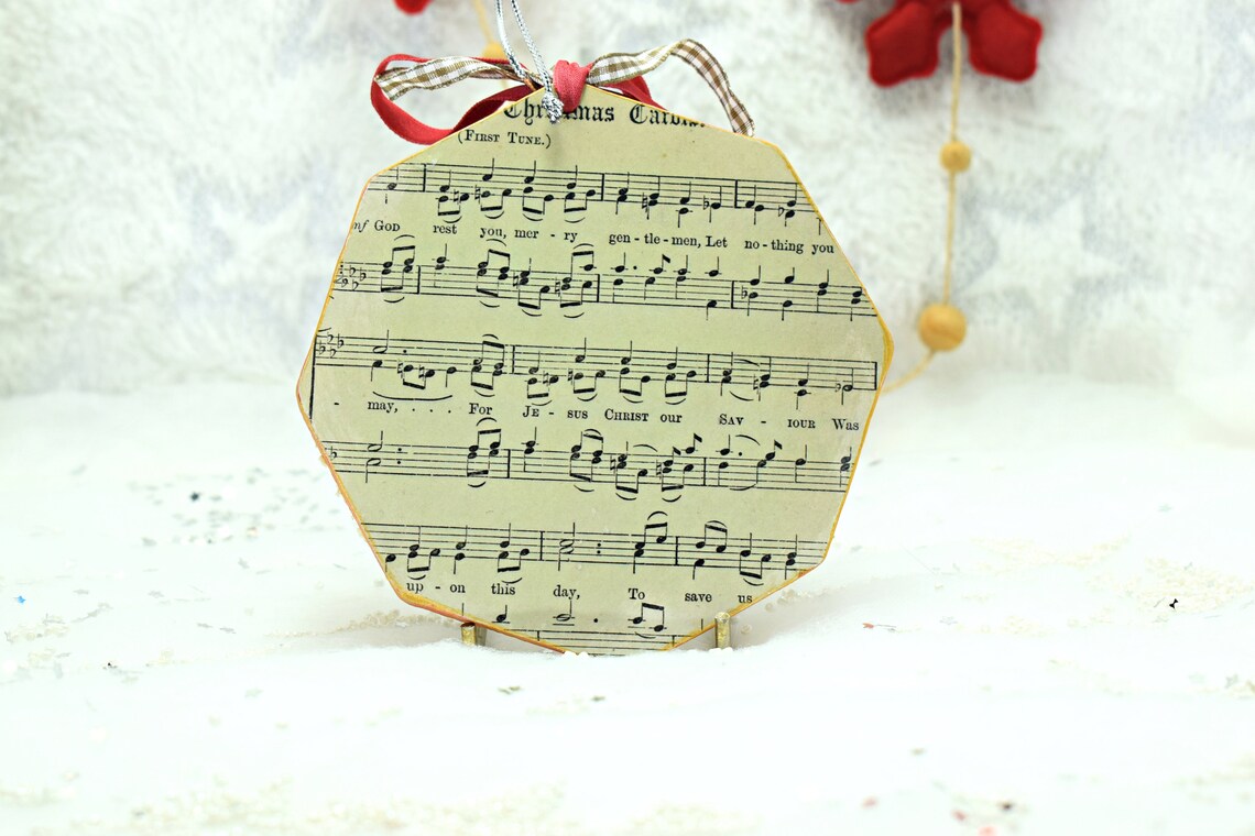 Christmas Carol Music Ornament Wooden Ornament with Red Rose  Etsy