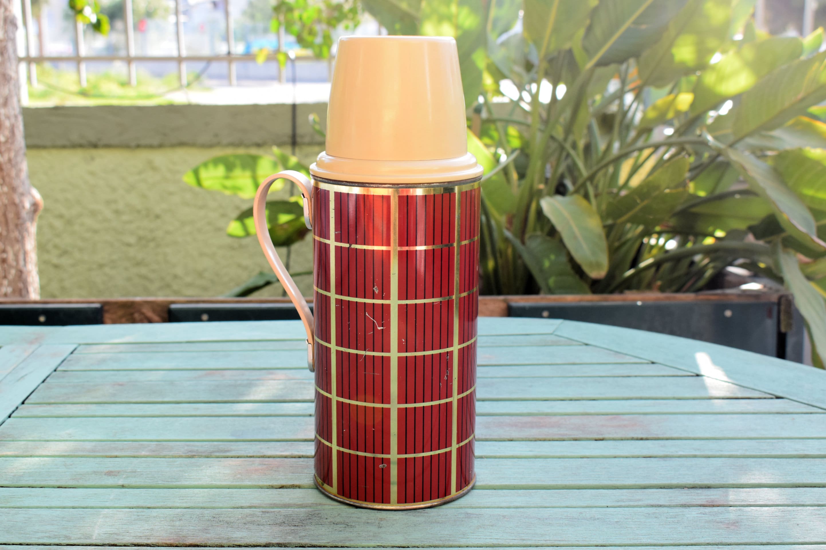 An antique metal Thermos bottle made in England in red gold Etsy