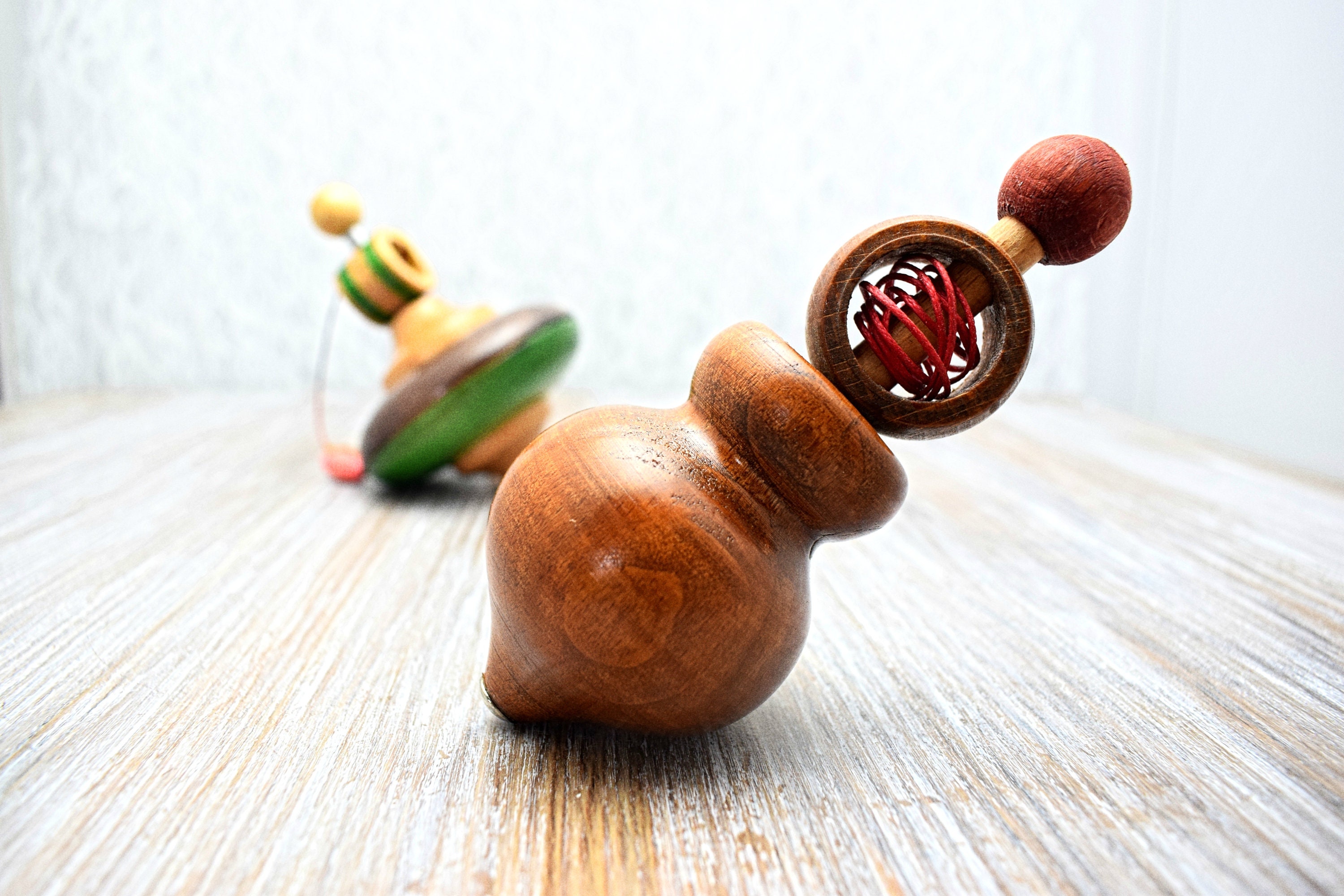 Vintage Wooden Spinning Top with rope Cool Game for Adults Etsy