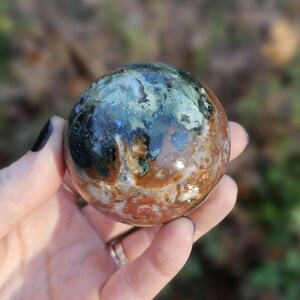 Ocean Jasper Sphere. Green and Red Indonesian Jasper Crystal. Home Decor.