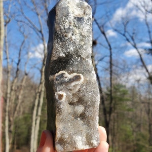 Beautiful Polished Indonesian Agate Tower with Druzy Quartz.  Meditation tool.
