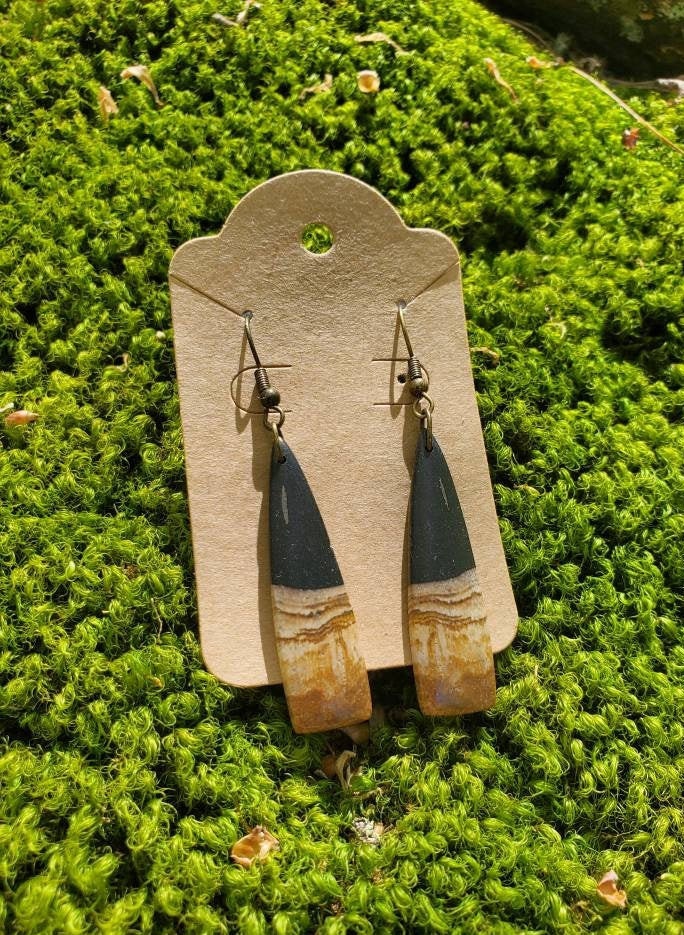 Palmroot Earrings. Fossilized Palmroot Jewelry on Antiqued - Etsy