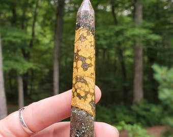 Orbicular Ocean Jasper Point Tower, Yellow Green Crystal