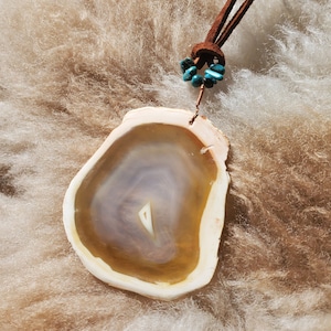 Iris Agate Suncatcher. Rainbow Agate. Iridescent Crystal. Window Display. Decor. Copper Wire. Turquoise Bead. Genuine Leather Cord.