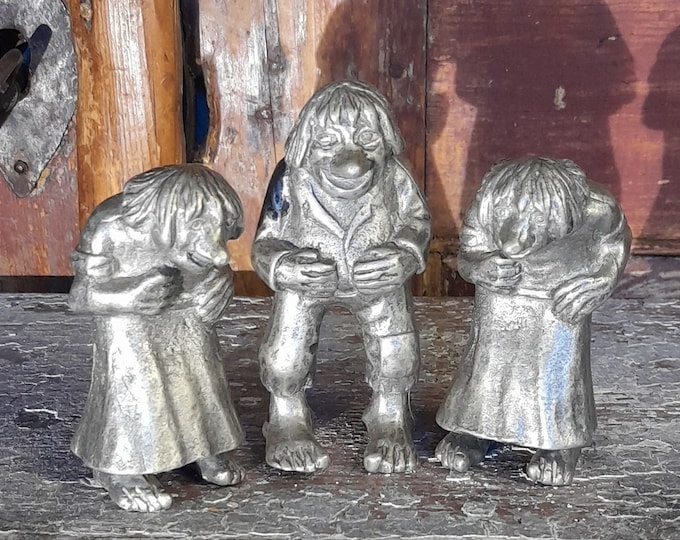 Handmade Norwegian Troll Figurines in Pewter - Vintage 1970s Collectibles with Authentic Scandinavian Folk-Art Style