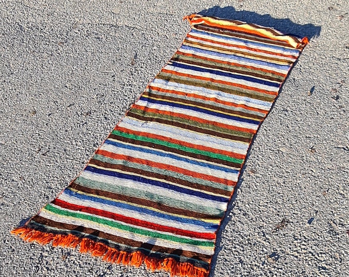 Hand-knitted table runner or floor rug, Norwegian made, Norwegian folk art, wool yarn, 1970s, vintage.
