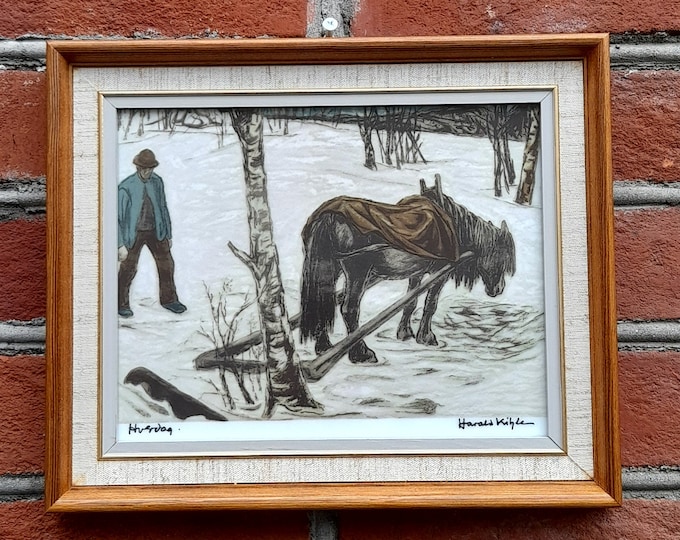 Vintage Porcelain Tile Picture of Harald Kihle - Mid-Century Norwegian Wall Decor