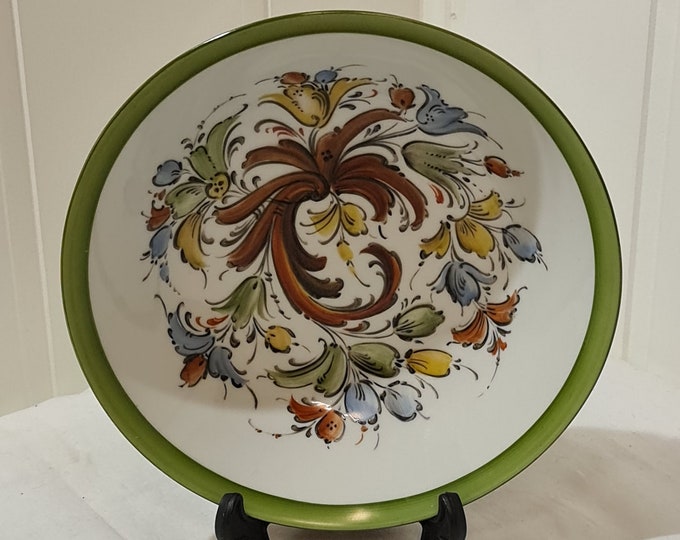 Vintage Scandinavian Mid Century Porsgrund Porcelain Bowl with Norwegian Folk Art Rosemaling Design